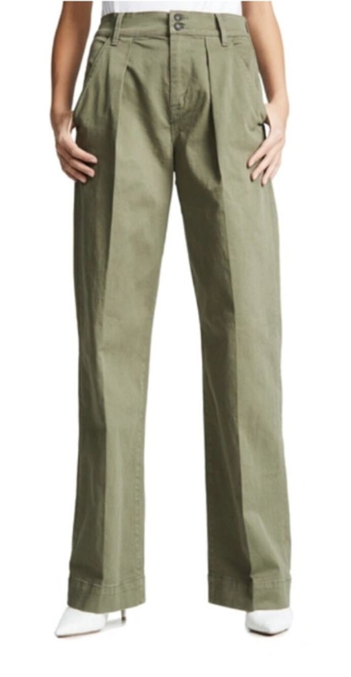 Frame "Army" Olive Green Pleated Wide Leg Trousers 30/29 Career Military Preppy